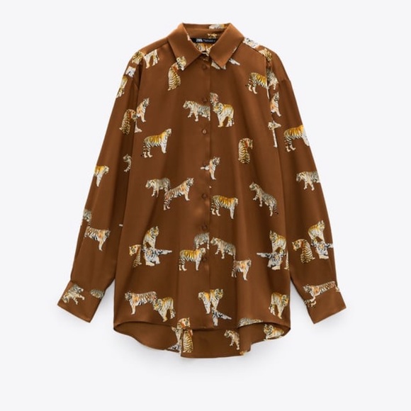 NWT Zara retro animal print satin blouse/top - Picture 5 of 16